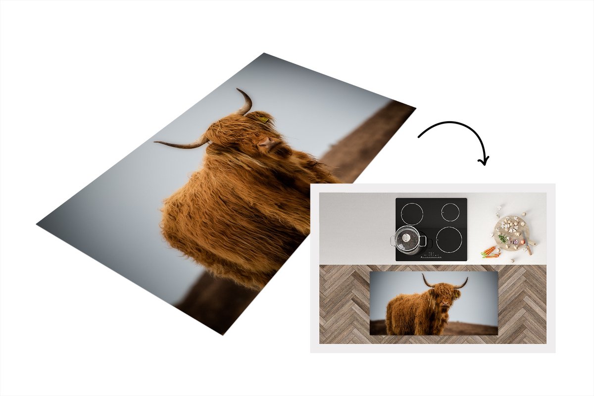 KitchenYeah Keukenloper - Loper keuken - Schotse Hooglander - Duin - Gras - 120x60 cm - Keukenloper vinyl Multicolor