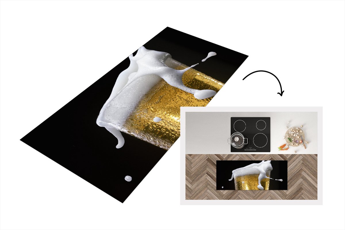 KitchenYeah Keukenloper - Loper keuken - Heerlijk biertje op een zwarte achtergrond - 120x50 cm - Keukenloper vinyl Multicolor