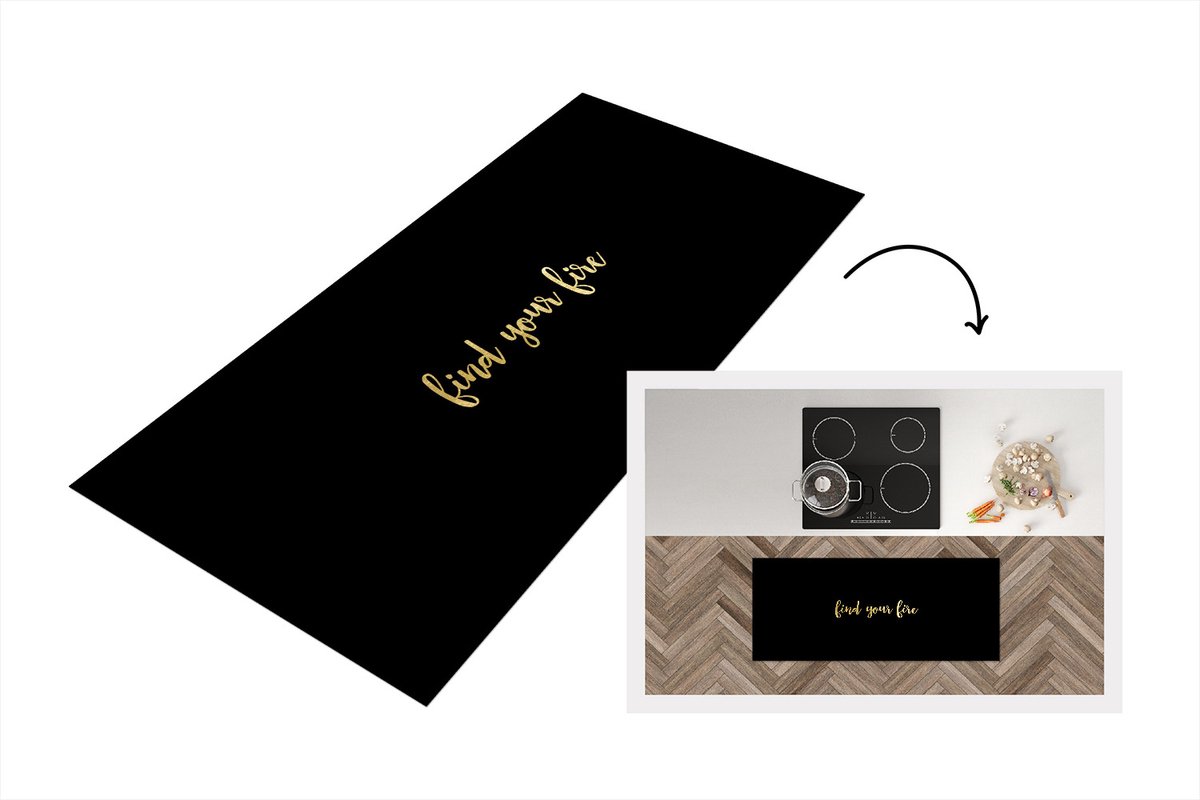 KitchenYeah Keukenloper - Loper keuken - Vuur - Goud - Zwart - Keukenloper vinyl Multicolor