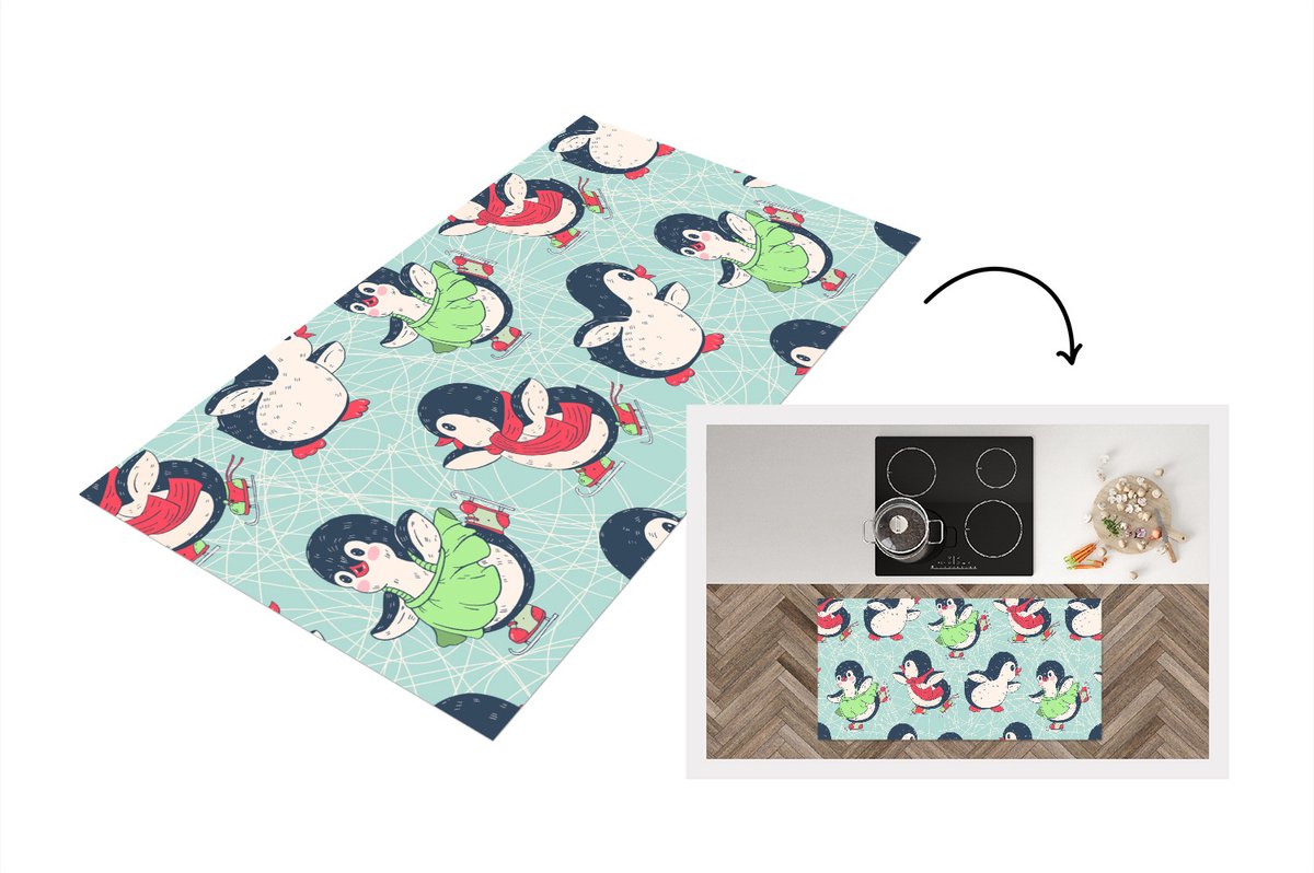 KitchenYeah Keukenloper - Loper keuken - Pinguïn - Schaatsen - Design - 120x60 cm - Keukenloper vinyl Multicolor