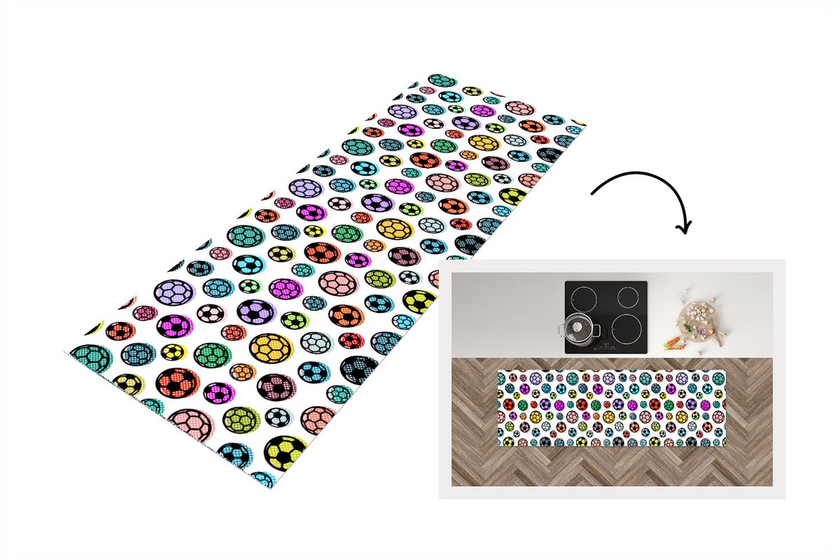 KitchenYeah Keukenloper - Loper keuken - Patronen - Voetbal - Sport - 180x60 cm - Keukenloper vinyl Multicolor