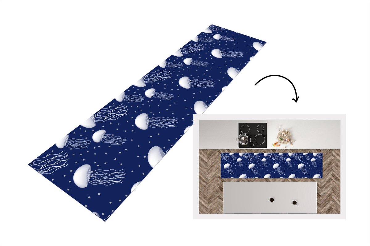 KitchenYeah Keukenloper - Loper keuken - Patronen - Water - Kwal - 200x50 cm - Keukenloper vinyl Multicolor