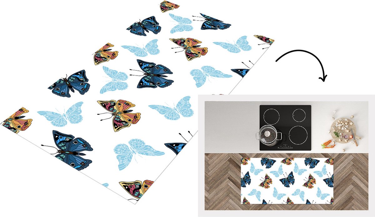 KitchenYeah Keukenloper - Loper keuken - Vlinder - Insecten - Patronen - Zomer - 120x60 cm - Keukenloper vinyl Multicolor
