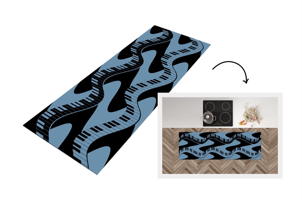 KitchenYeah Keukenloper - Loper keuken - Patronen - Piano - Blauw - Jaren 20 - 150x50 cm - Keukenloper vinyl Multicolor