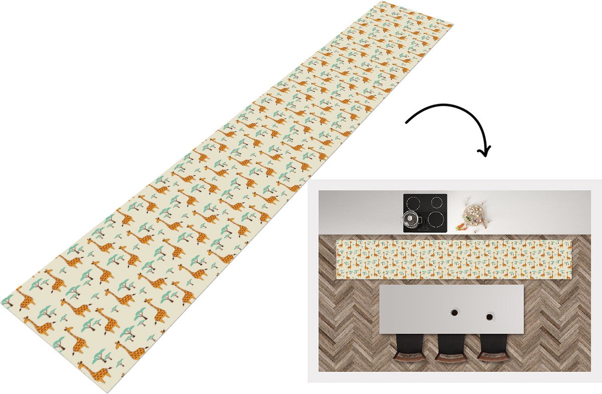 KitchenYeah Keukenloper - Loper keuken - Giraffe - Dieren - Patronen - 300x50 cm - Keukenloper vinyl Multicolor