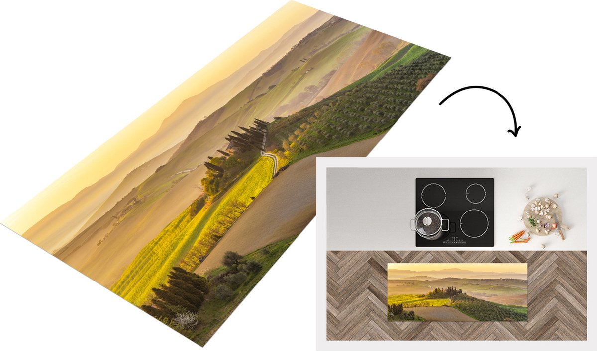 KitchenYeah Keukenloper - Loper keuken - Toscane - Heuvels - Landschap - 120x50 cm - Keukenloper vinyl Multicolor
