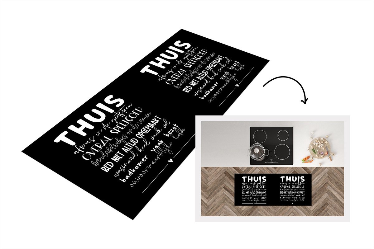 KitchenYeah Keukenloper - Loper keuken - Quotes - Thuis - Hartjes - 120x50 cm - Keukenloper vinyl Multicolor