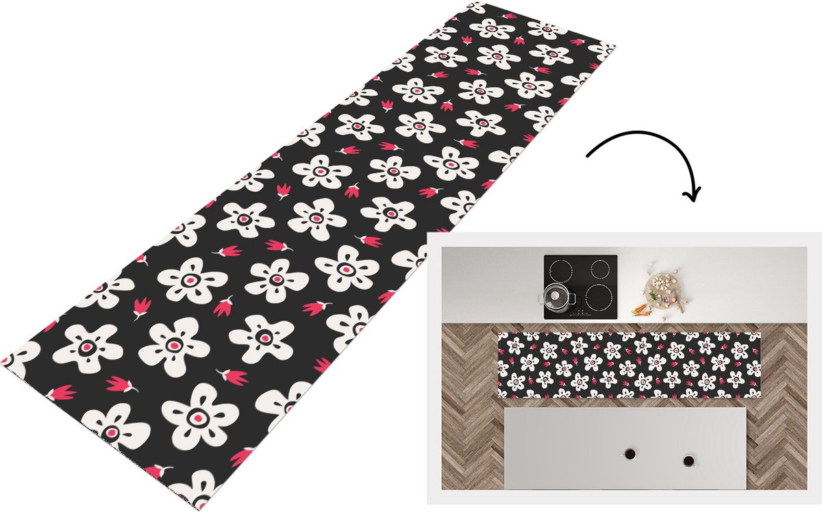 KitchenYeah Keukenloper - Loper keuken - Patronen - Bloemen - Sterren - 200x50 cm - Keukenloper vinyl Multicolor