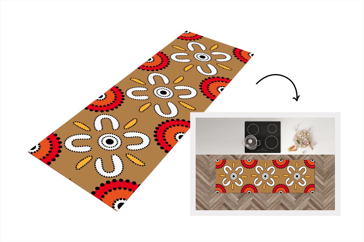KitchenYeah Keukenloper - Loper keuken - Design - Bloemen - Stippen - 180x60 cm - Keukenloper vinyl Multicolor