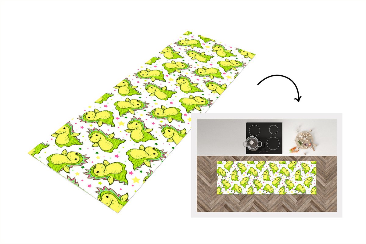 KitchenYeah Keukenloper - Loper keuken - Draak - Jongen - Sterren - Regenboog - Design - 180x60 cm - Keukenloper vinyl Multicolor