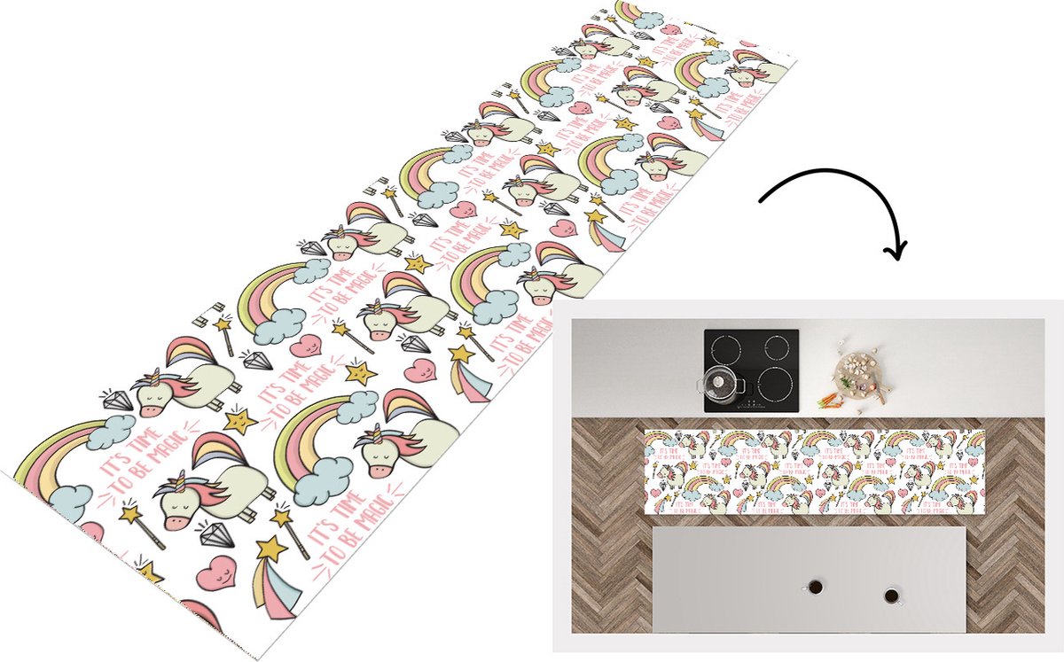 KitchenYeah Keukenloper - Loper keuken - Regenboog - Unicorn - Diamant - Quotes - Patroon - 200x50 cm - Keukenloper vinyl Multicolor