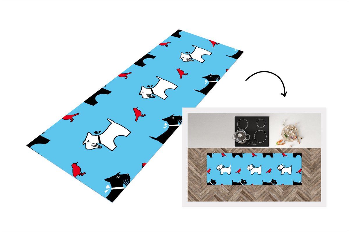 KitchenYeah Keukenloper - Loper keuken - Hond - Vogel - Dieren - Patronen - Kinderen - 180x60 cm - Keukenloper vinyl Multicolor