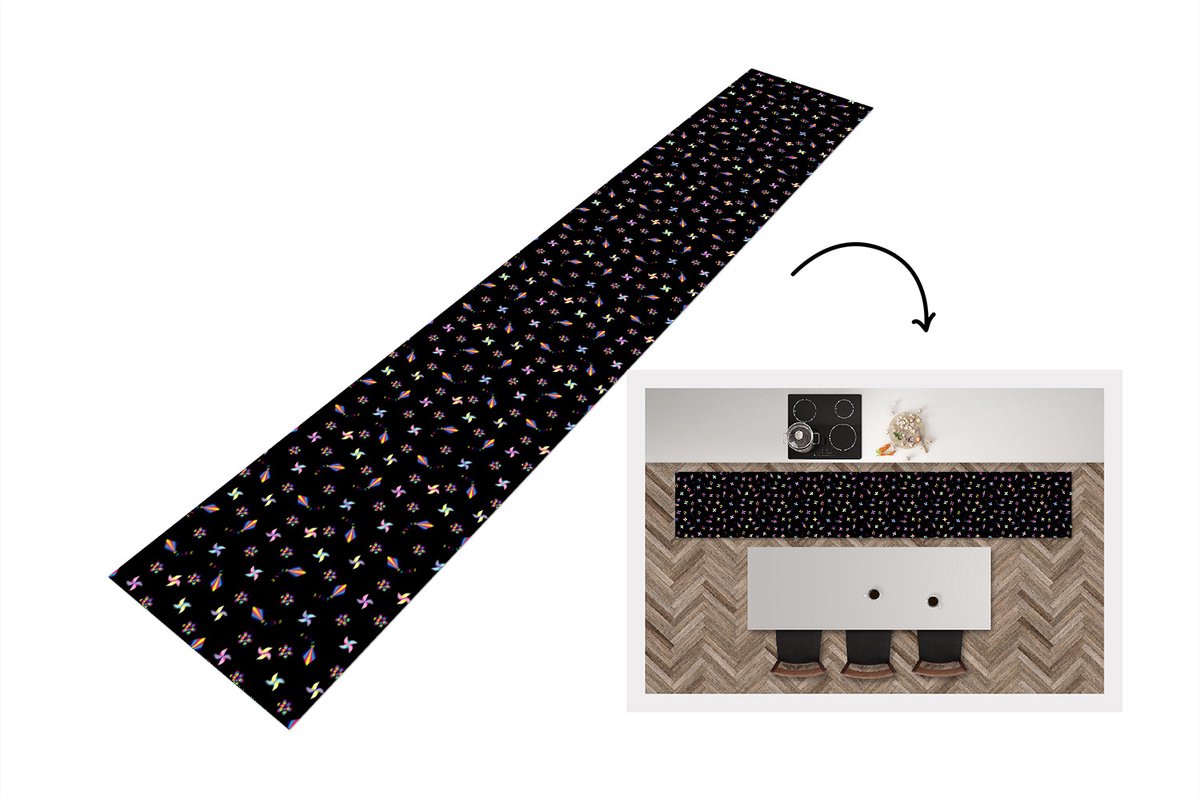 KitchenYeah Keukenloper - Loper keuken - Regenboog - Windmolen - Patroon - Kinderen - 300x50 cm - Keukenloper vinyl Multicolor
