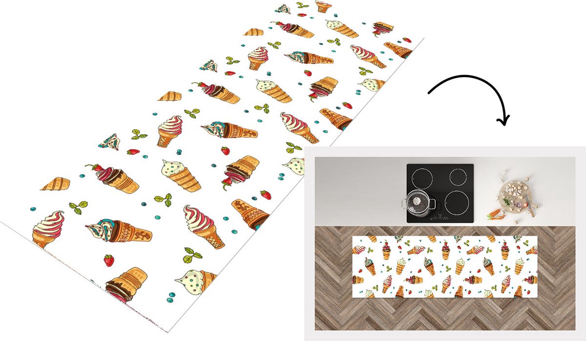 KitchenYeah Keukenloper - Loper keuken - Patronen - Zomer - IJs - 180x60 cm - Keukenloper vinyl Multicolor