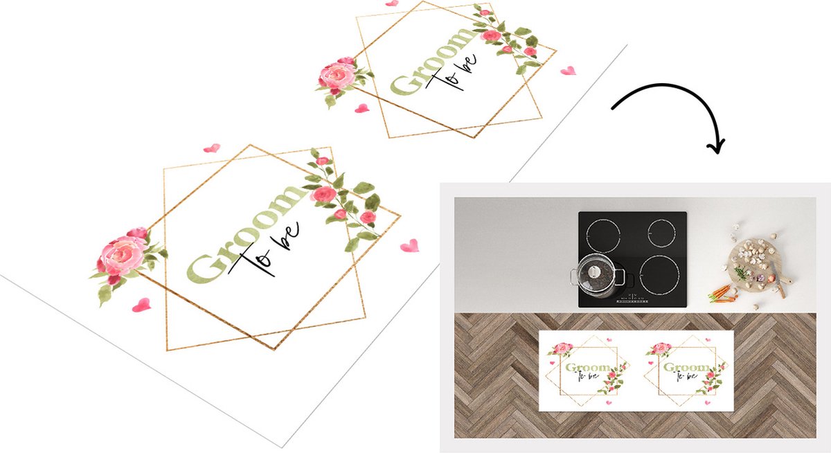 KitchenYeah Keukenloper - Loper keuken - Quotes - 'Groom to be' - Spreuken - Bloemen - 120x50 cm - Keukenloper vinyl Multicolor