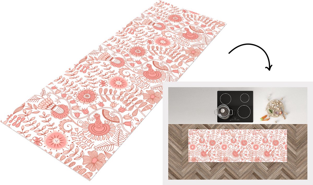 KitchenYeah Keukenloper - Loper keuken - Bloemen - Patronen - Pastel - 180x60 cm - Keukenloper vinyl Multicolor