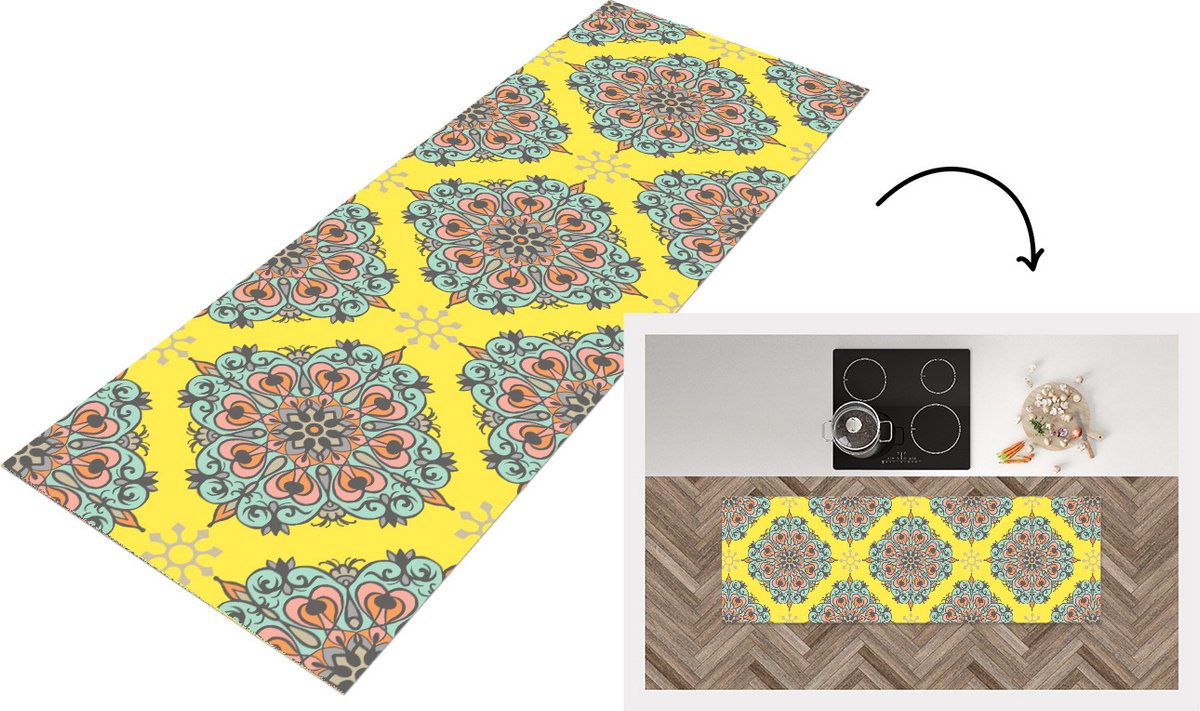 KitchenYeah Keukenloper - Loper keuken - Barok - Abstract - Patronen - Bloemen - 180x60 cm - Keukenloper vinyl Multicolor