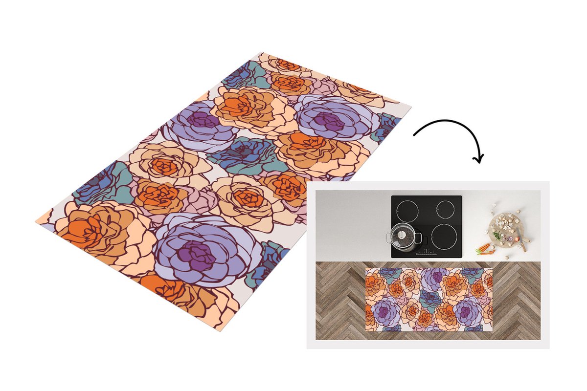 KitchenYeah Keukenloper - Loper keuken - Patroon - Bloem - Art Nouveau - 120x60 cm - Keukenloper vinyl Multicolor