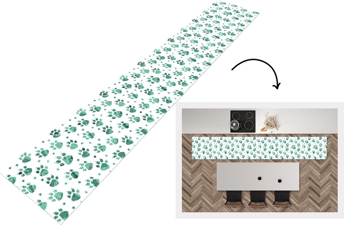 KitchenYeah Keukenloper - Loper keuken - Patroon - Huisdieren - Hond - Dier - 300x50 cm - Keukenloper vinyl Multicolor