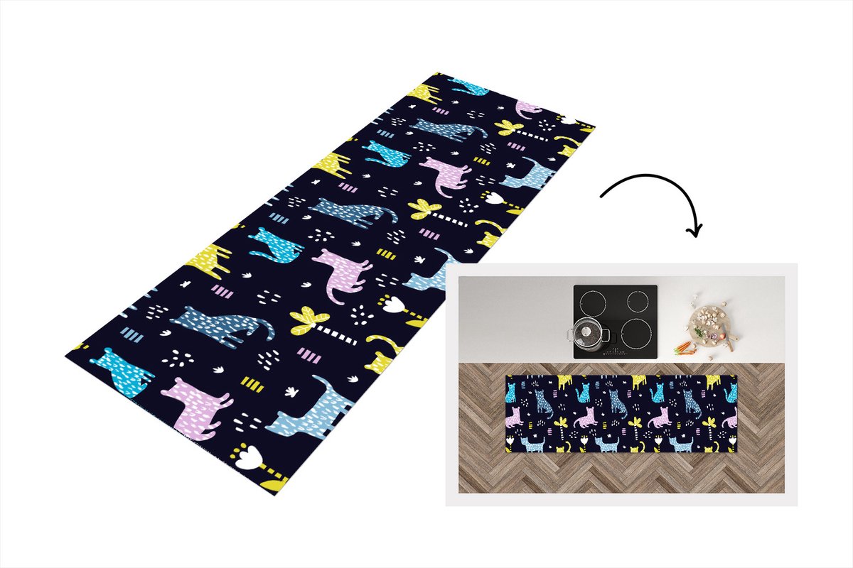 KitchenYeah Keukenloper - Loper keuken - Design - Jungle - Luipaard - Dieren - 180x60 cm - Keukenloper vinyl Multicolor