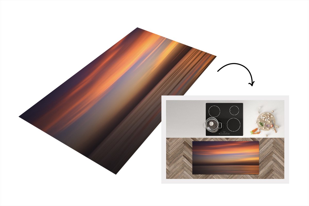 KitchenYeah Keukenloper - Loper keuken - Zee - Oranje - Lucht - 120x60 cm - Keukenloper vinyl Multicolor