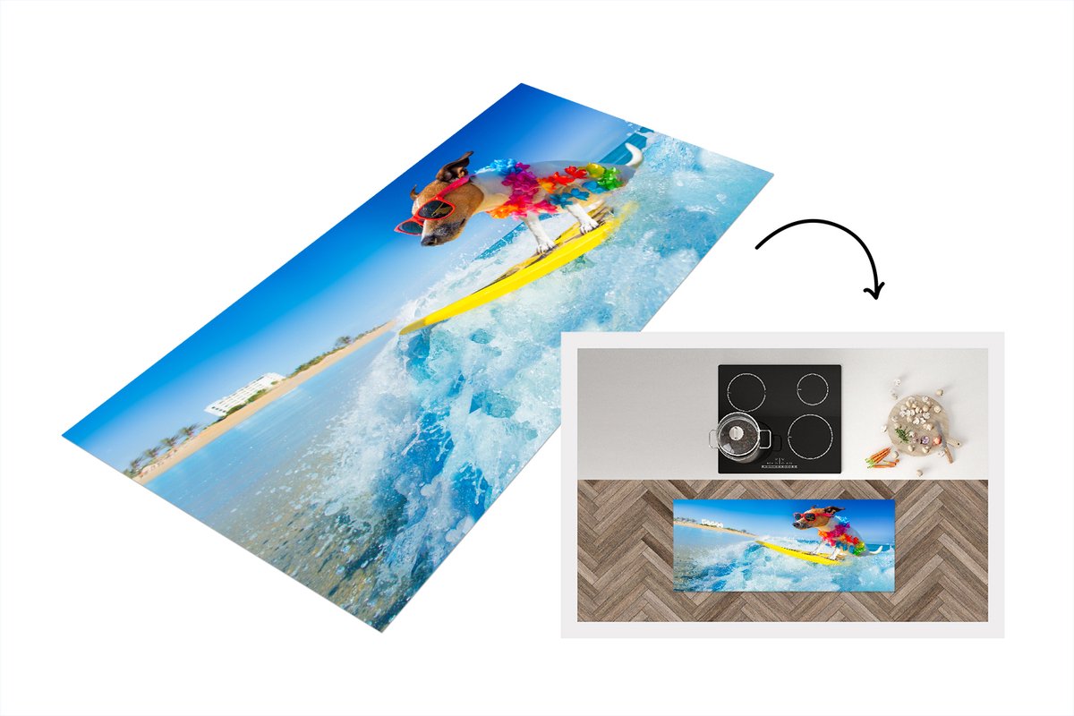 KitchenYeah Keukenloper - Loper keuken - Hond - Bloemenslinger - Surfboard - Zomer - Keukenloper vinyl Multicolor