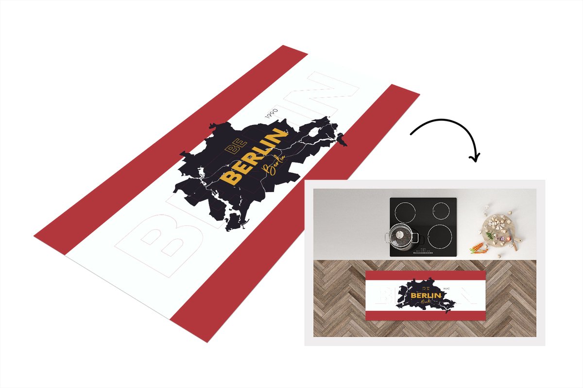 KitchenYeah Keukenloper - Loper keuken - Kaart - Berlijn - Duitsland - Minimalisme - 120x50 cm - Keukenloper vinyl Multicolor