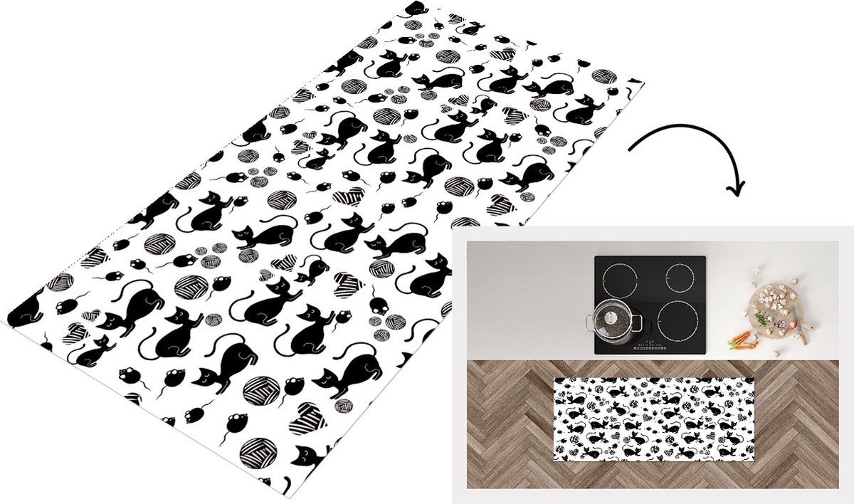 KitchenYeah Keukenloper - Loper keuken - Meisje - Kat - Muis - Patronen - 120x50 cm - Keukenloper vinyl Multicolor