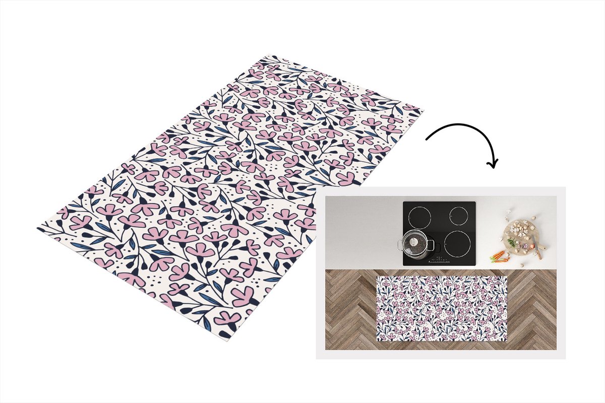 KitchenYeah Keukenloper - Loper keuken - Meiden - Bloemen - Roze - Patronen - 120x60 cm - Keukenloper vinyl Multicolor