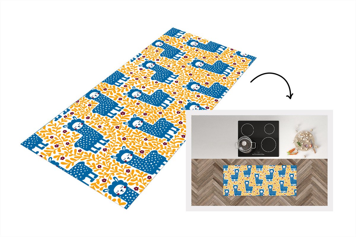 KitchenYeah Keukenloper - Loper keuken - Meisjes - Lama - Planten - Patronen - 120x50 cm - Keukenloper vinyl Multicolor