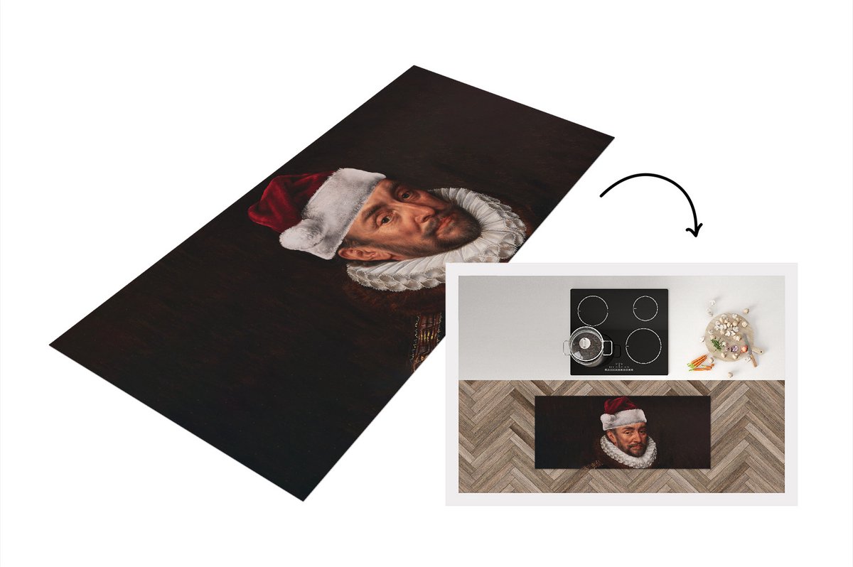 KitchenYeah Keukenloper - Loper keuken - Willem van Oranje - Kerstmuts - Oude meesters - 120x50 cm - Keukenloper vinyl Multicolor