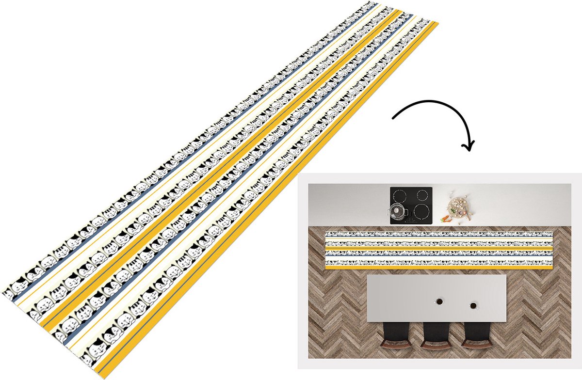 KitchenYeah Keukenloper - Loper keuken - Kat - Patronen - Huisdieren - 300x50 cm - Keukenloper vinyl Multicolor