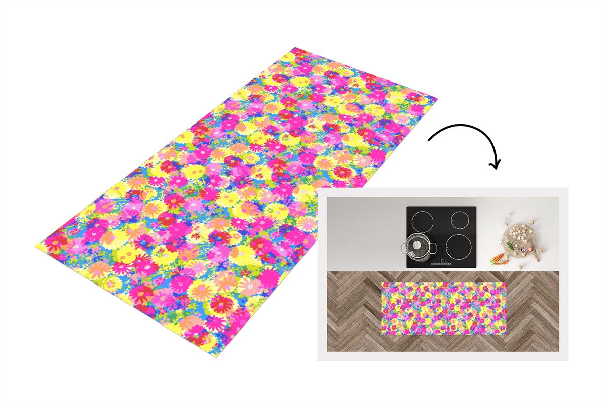 KitchenYeah Keukenloper - Loper keuken - Bloesem - Zomer - Regenboog - Bloem - Design - 120x50 cm - Keukenloper vinyl Multicolor