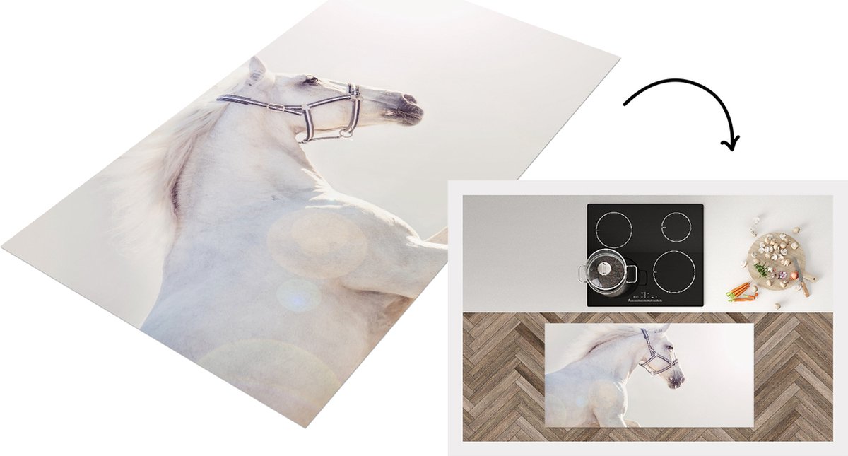 KitchenYeah Keukenloper - Loper keuken - Paard - Wit - Manen - 120x60 cm - Keukenloper vinyl Multicolor