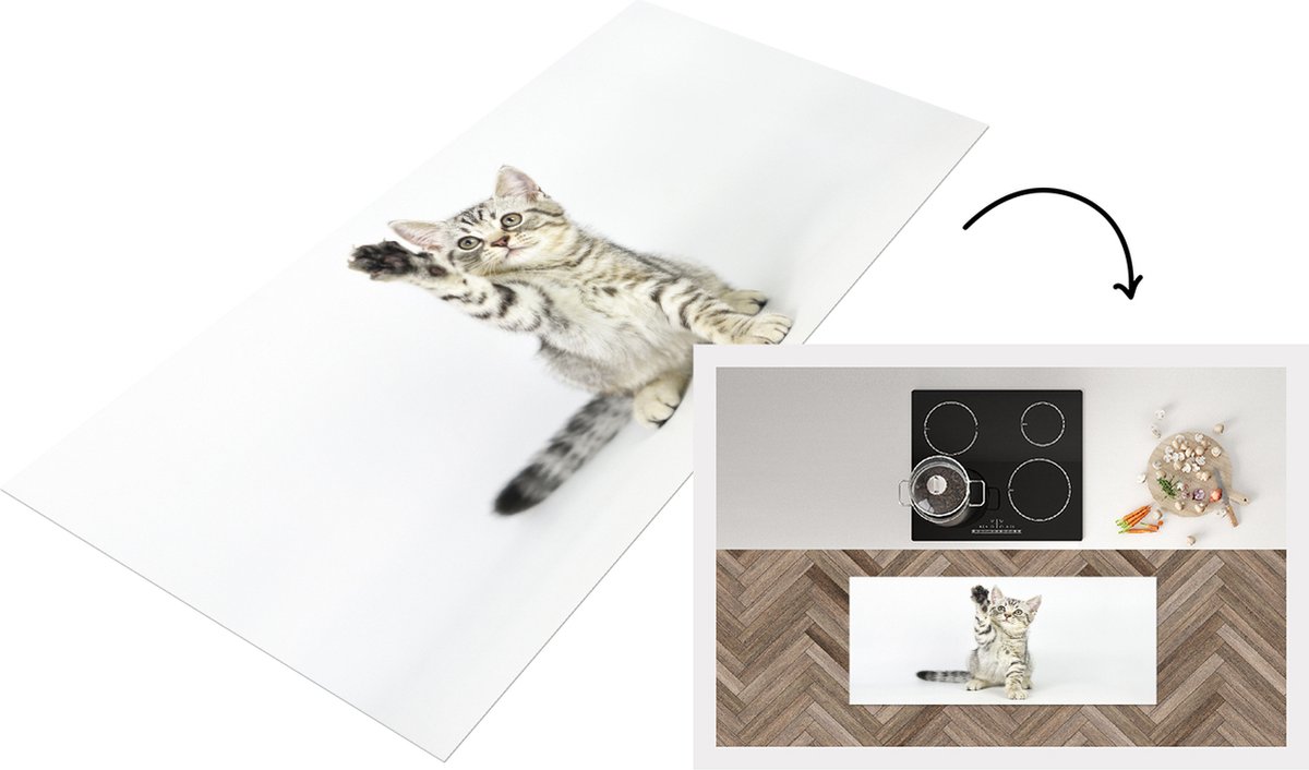 KitchenYeah Keukenloper - Loper keuken - Kitten - Poot - Wit - 120x50 cm - Keukenloper vinyl Multicolor