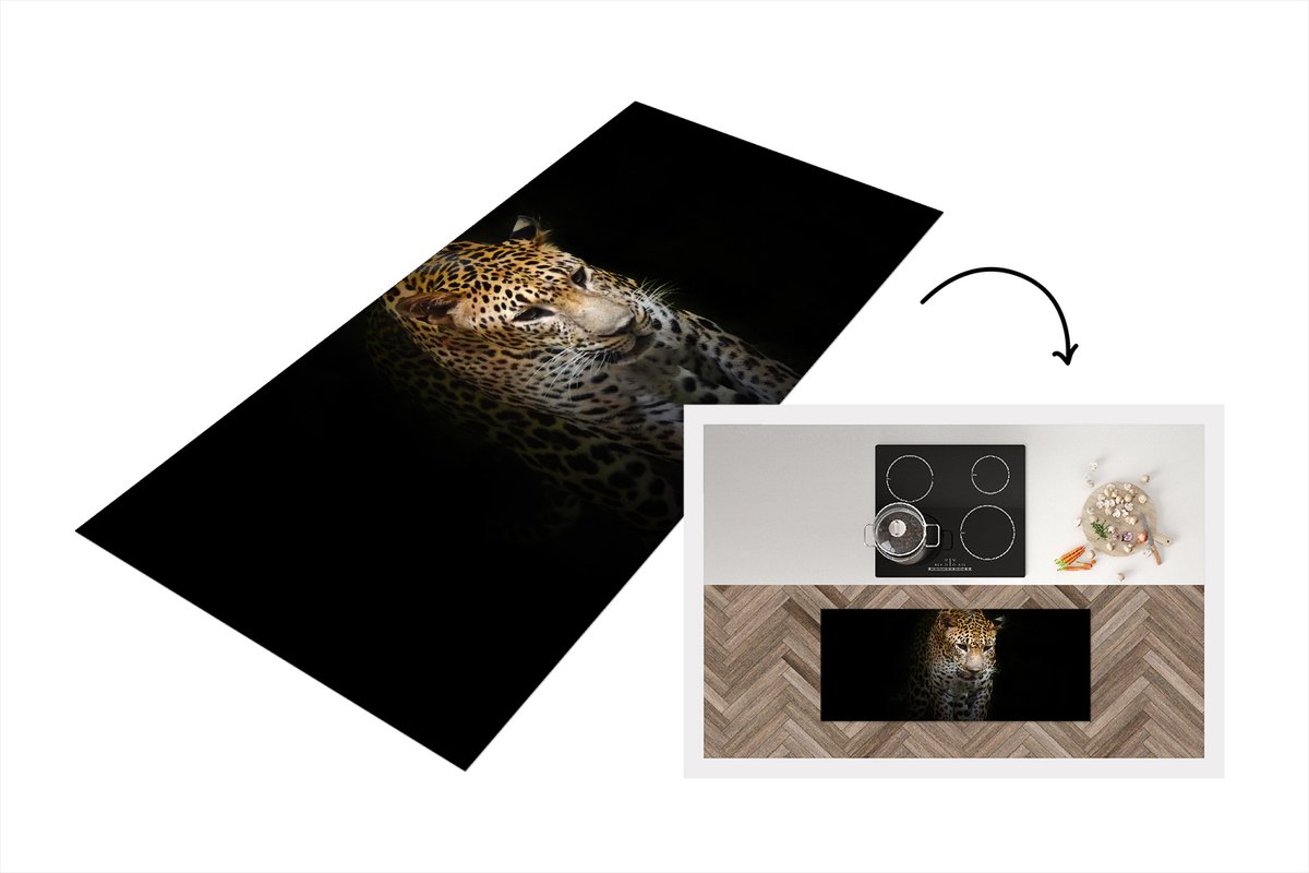 KitchenYeah Keukenloper - Loper keuken - Luipaard - Reflectie - Zwart - 120x50 cm - Keukenloper vinyl Multicolor