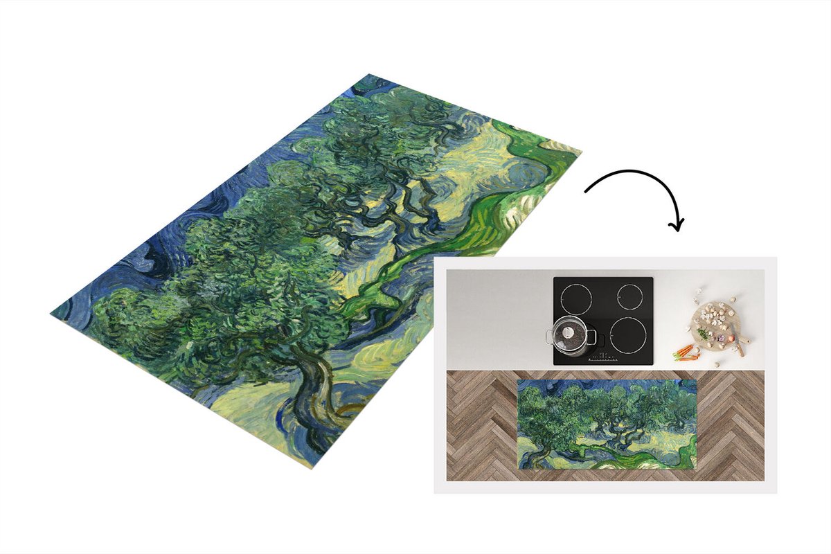 KitchenYeah Keukenloper - Loper keuken - De olijfbomen - Vincent van Gogh - 120x60 cm - Keukenloper vinyl Multicolor