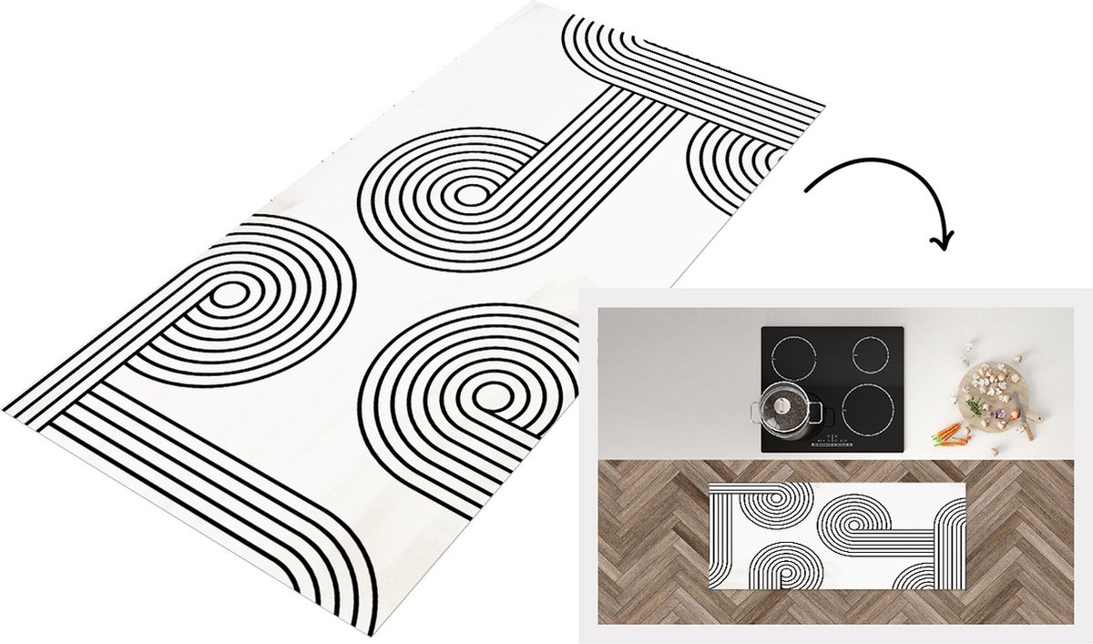 KitchenYeah Keukenloper - Loper keuken - Abstract - Figuren - Zwart - Wit - Keukenloper vinyl Multicolor