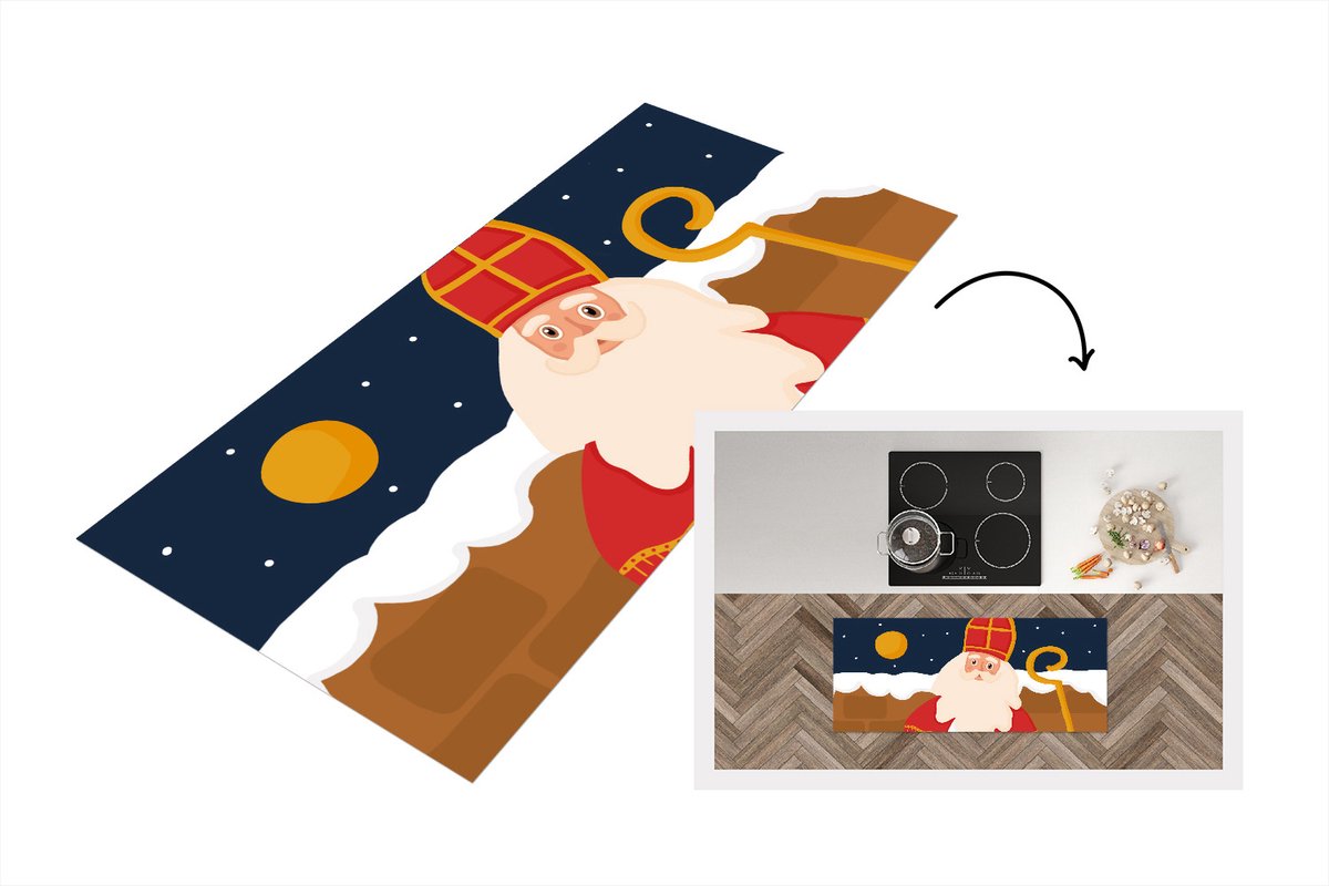KitchenYeah Keukenloper - Loper keuken - Sinterklaas - Decoratie - Sint - 120x50 cm - Keukenloper vinyl Multicolor