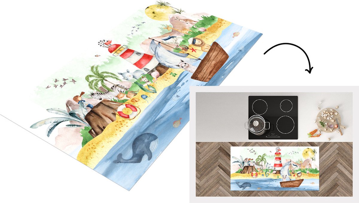 KitchenYeah Keukenloper - Loper keuken - Kinderen - Strand - Dieren - 120x60 cm - Keukenloper vinyl Multicolor