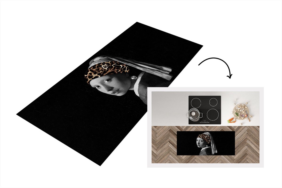 KitchenYeah Keukenloper - Loper keuken - Meisje met de parel - Panter - Kunst - 120x50 cm - Keukenloper vinyl Multicolor