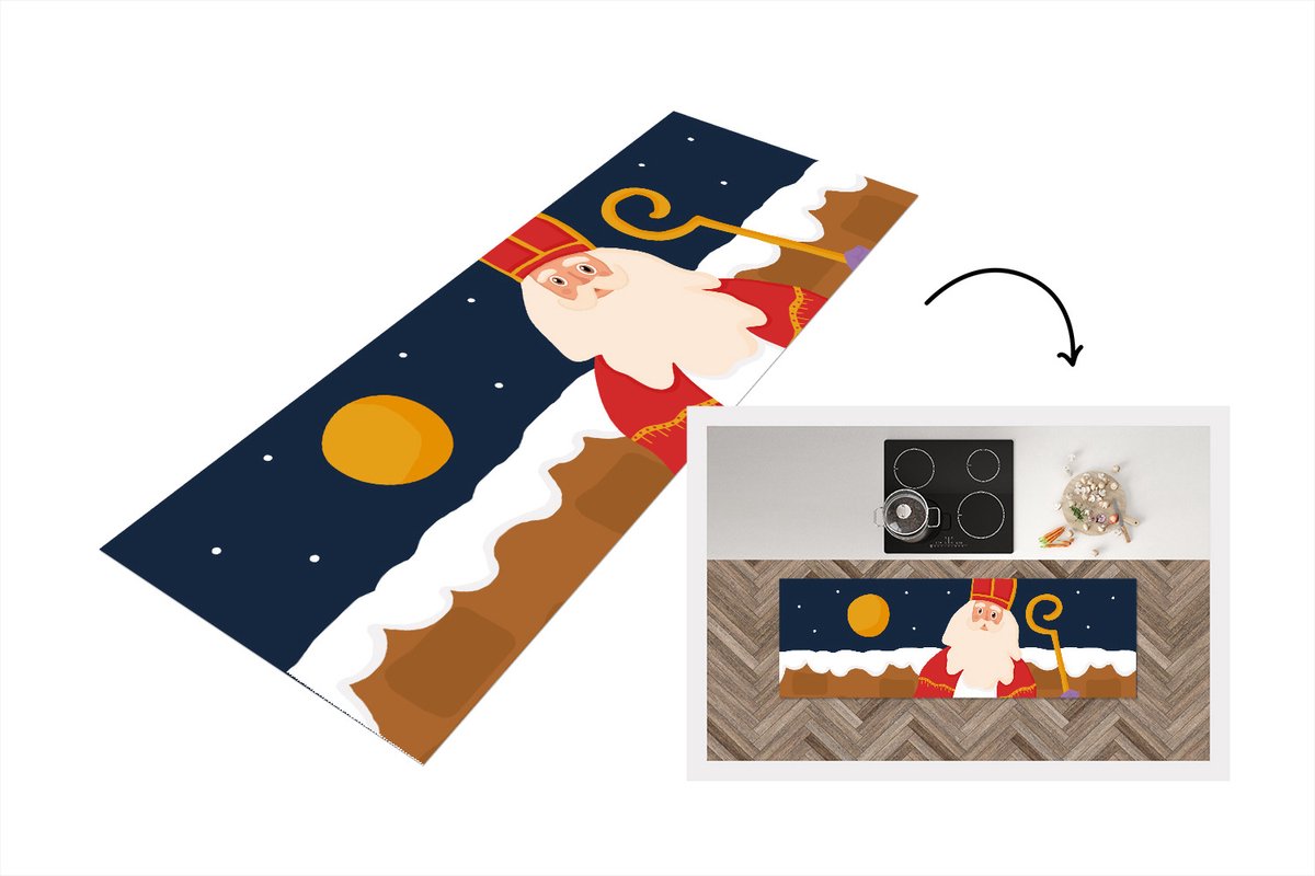 KitchenYeah Keukenloper - Loper keuken - Sinterklaas - Kinderen - Sint - 150x50 cm - Keukenloper vinyl Multicolor