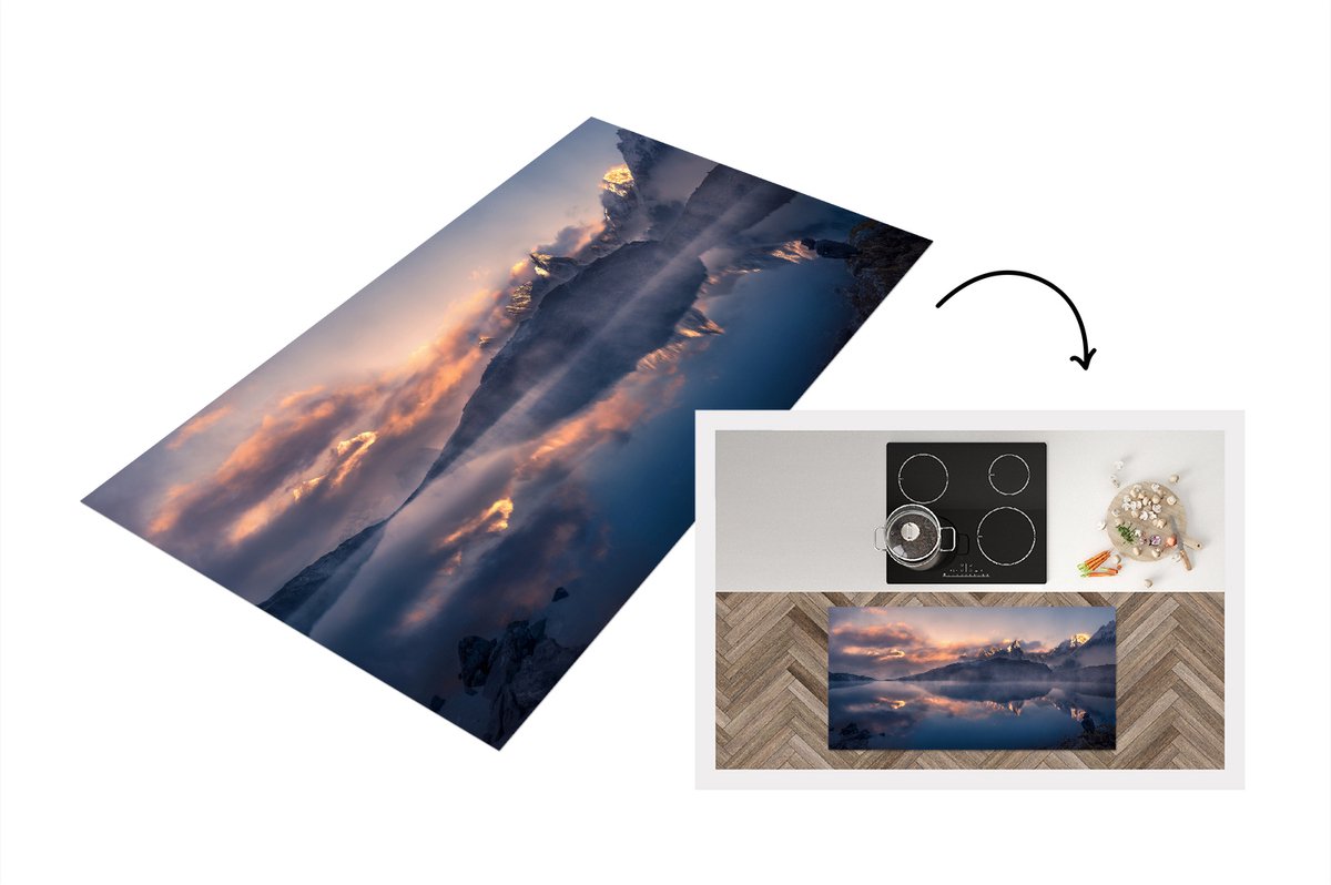 KitchenYeah Keukenloper - Loper keuken - Winters landschap bij zonsondergang - 120x60 cm - Keukenloper vinyl Multicolor