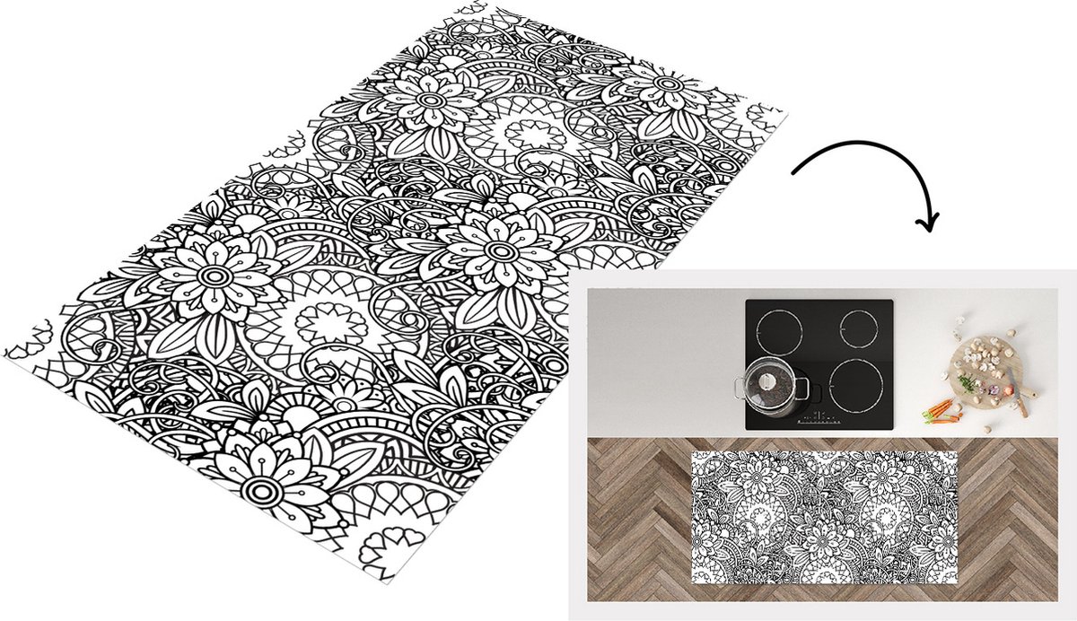 KitchenYeah Keukenloper - Loper keuken - Mandala - Zentangle - Patroon - 120x60 cm - Keukenloper vinyl Multicolor