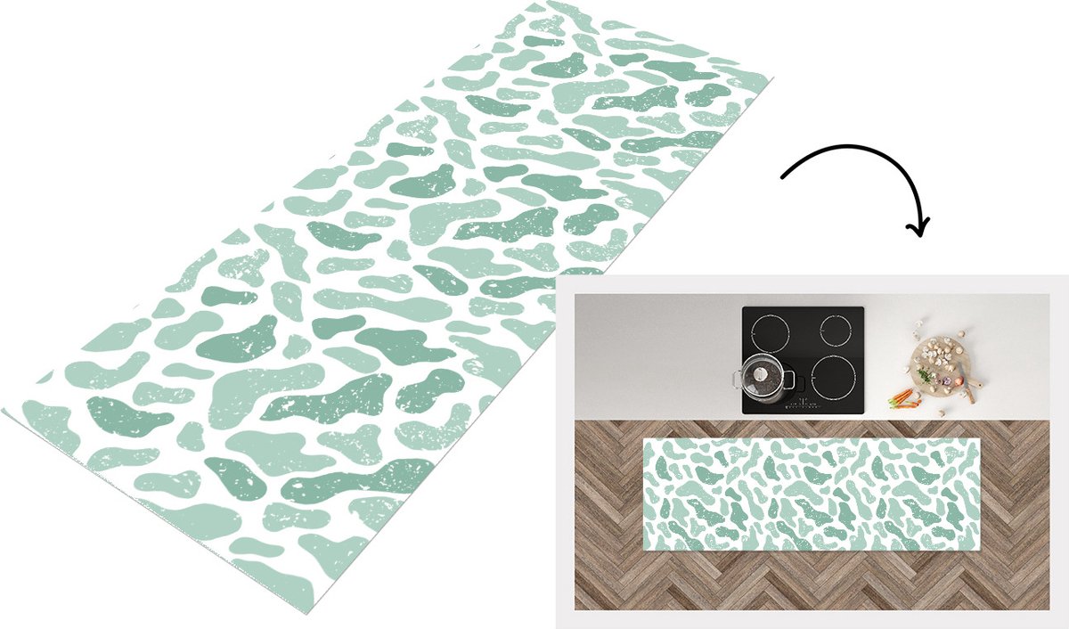 KitchenYeah Keukenloper - Loper keuken - Abstract - Verf - Patroon - Grijs - Dierenprint - 150x50 cm - Keukenloper vinyl Multicolor
