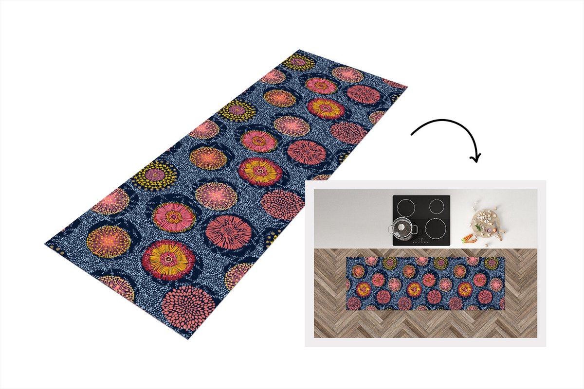 KitchenYeah Keukenloper - Loper keuken - Bloemen - Patronen - Stippen - Vintage - 150x50 cm - Keukenloper vinyl Multicolor
