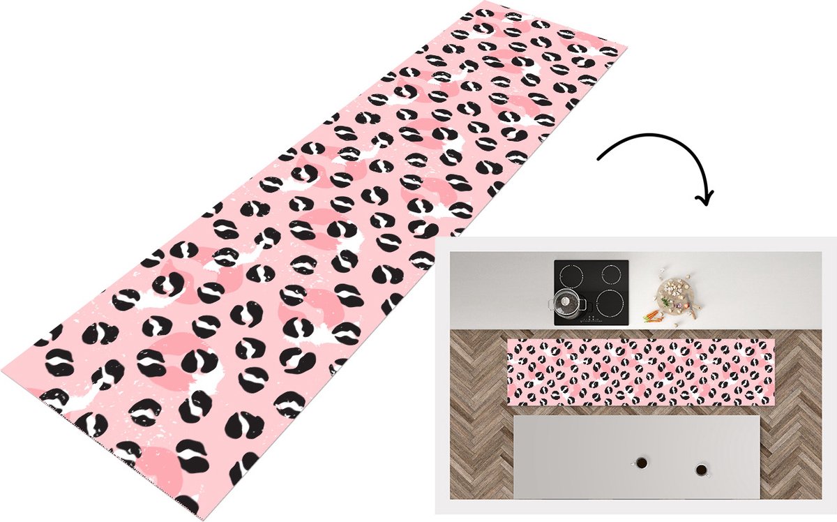 KitchenYeah Keukenloper - Loper keuken - Panterprint - Deren - Design - Roze - 240x60 cm - Keukenloper vinyl Multicolor