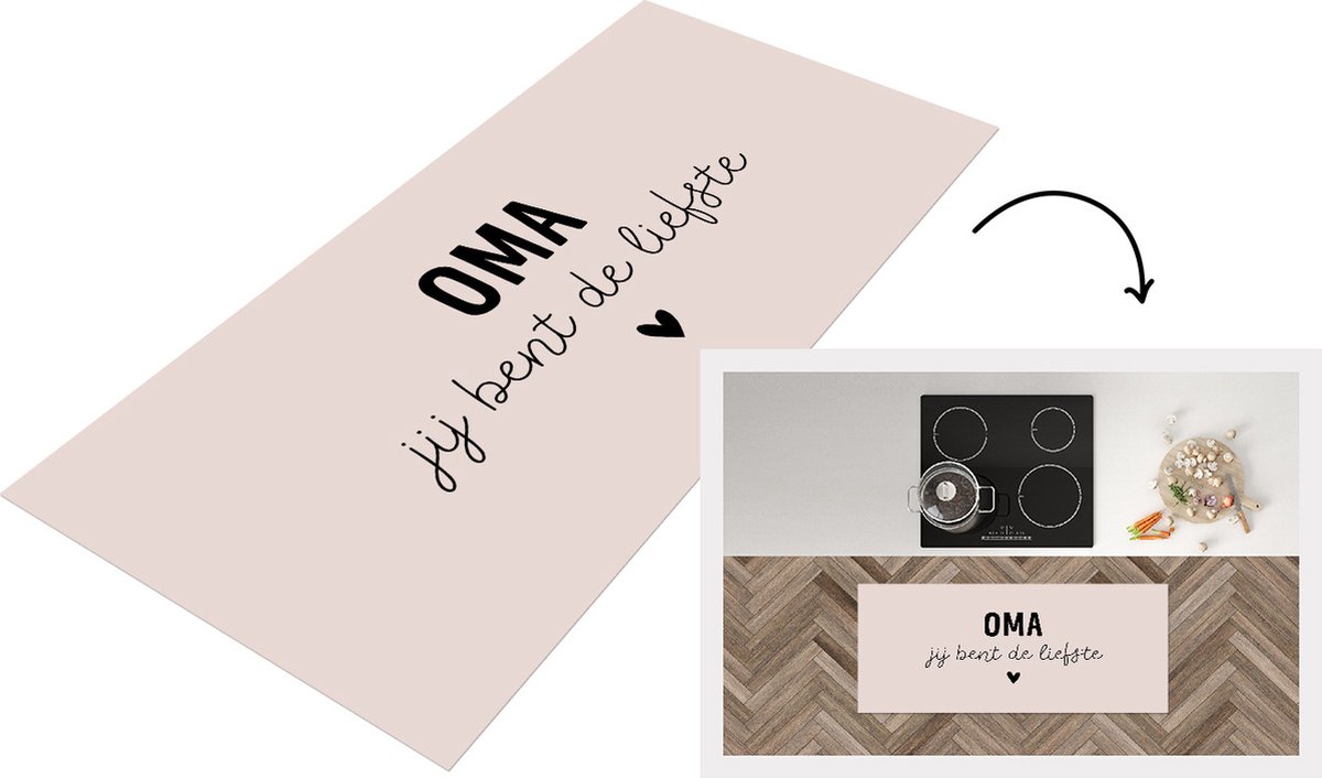 KitchenYeah Keukenloper - Loper keuken - Spreuken - Quotes - Oma Jij bent de liefste - Moederdag - Grootouders - Roze - 120x50 cm - Keukenloper vinyl Multicolor