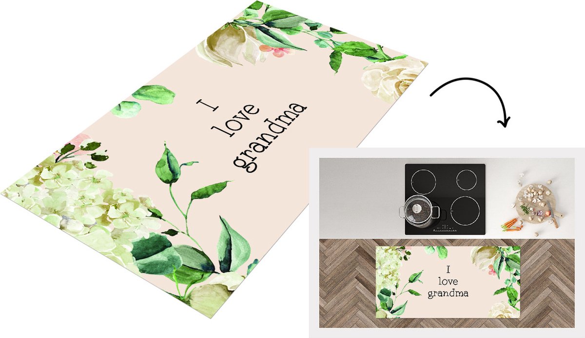KitchenYeah Keukenloper - Loper keuken - Oma - Spreuken - I love grandma - Quotes - 120x60 cm - Keukenloper vinyl Multicolor