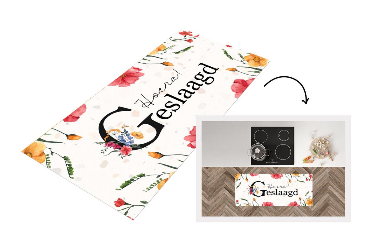 KitchenYeah Keukenloper - Loper keuken - Geslaagd - Bloemen - Feest - 120x50 cm - Keukenloper vinyl Multicolor